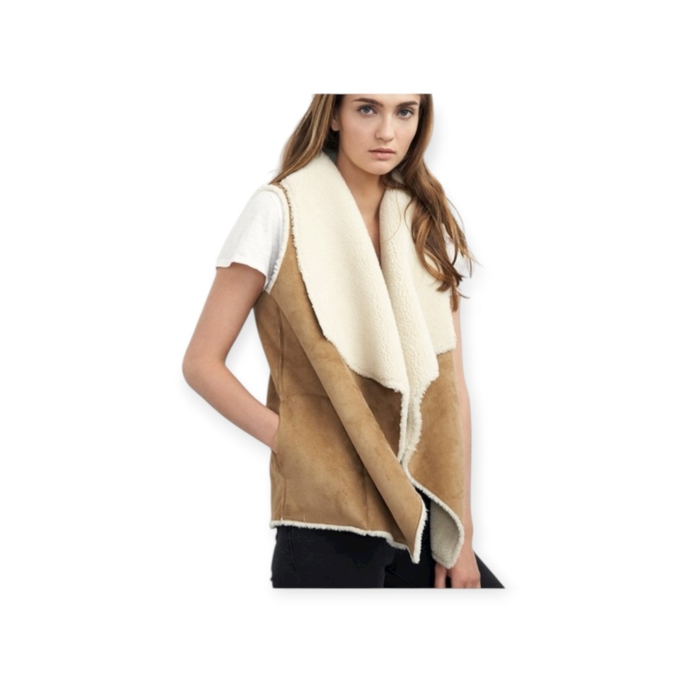 Velvet Graham and Spencer 𒀭 Ulio Chic Vegan Suede Sherpa Vest 𒀭 Tan Cream 𒀭XS